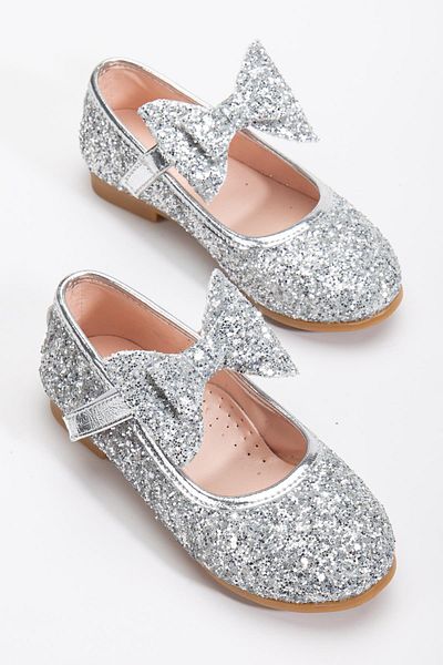 Pabuçland Very Stylish and Very Comfortable Insole Orthopedic Children's Daily Glittery Bow Tie Ballerinas