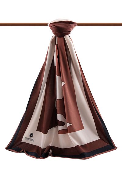 Vissona Πολυτελές Medina Silk Wave Pattern Tan Χρώμα 75x195 Ανθεκτικό σάλι Moss Crepe Τύπος ραφής Ιταλική ραμμένη