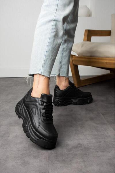 Ayax حذاء رياضي نسائي كاجوال بنعل عالٍ باللون الأسود