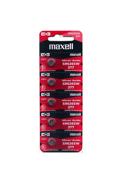 Maxell بطاريات Sr626sw / 377 أكسيد الفضة Hg0% 1.55 فولت يابانية - 5 قطع