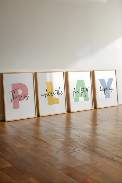 Home 3'lü Play Yazısı Çocuk Odası Dekoru Tablo Seti, Mutfak, Salon, Yatak Oda...