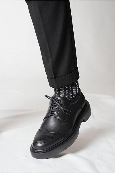 TETRİ Romeo Model Genuine Leather Handmade Men's Black Leather Casual Shoes
