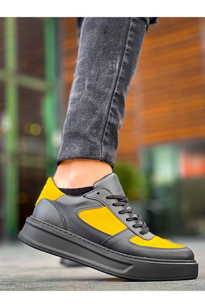 Arda Men's Shoeskb-X8 Kuback Black Yellow Skin High Sole Casual Sports Shoes