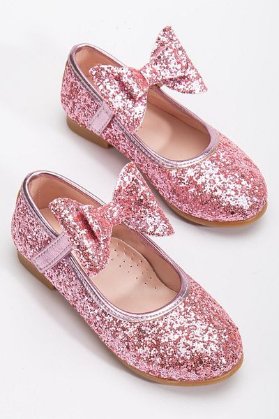 Pabuçland Very Stylish and Very Comfortable Insole Orthopedic Children's Daily Glittery Bow Tie Ballerinas