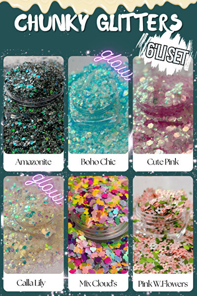 Sirius Hobi Epoksi Mum Sabun Vücut Makyaj Parıltısı Chunky Hologramlı Glitter Sim Seti 6x4 gr