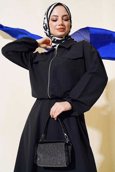 DEFNECE BUTİK Sports Jacket Skirt Suit - Black