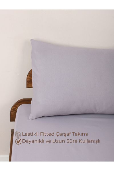 ROZET TEKSTİL Gray Cotton Fitted Sheet Set - with Elastic Pillowcase