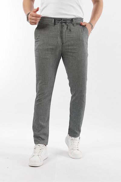 Rodrigo Men's Ankle Length Cotton Linen Trousers with Tie Detail