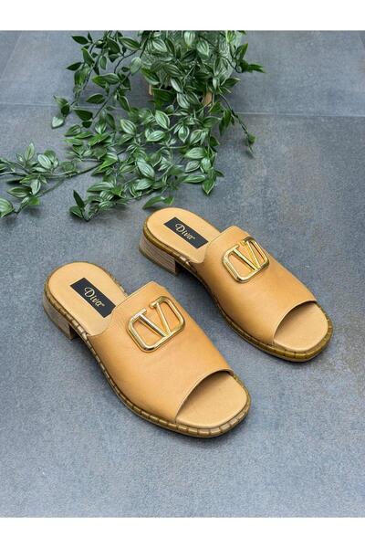 DİVA Taba Deri Tokalı Ortopedik Kadın Günlük Terlik
