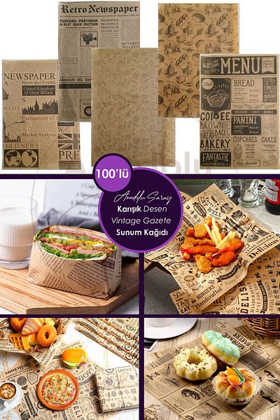 Anadolu Saray 100 Pcs Self Mixed Newspaper Vintage Patterned Paper Patterned Presentation Paper |   Vintage Oil Paper