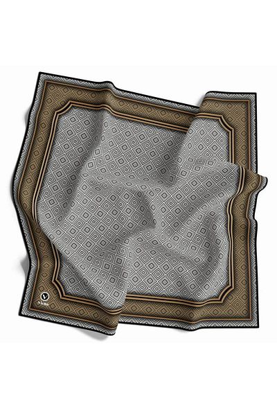 VİOLLA Twill Geometric Crisp Pattern Μπεζ Χρώμα 90x90 Κασκόλ (ΧΩΡΙΣ ΜΕΤΑΞΙΟ) Σχήμα ραφής στην άκρη Ραμμένο στο χέρι
