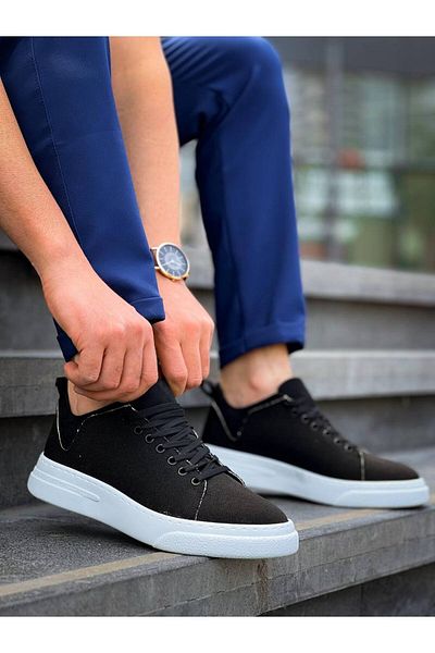 Arda Men's Shoeskb-X204 Kuback Black Linen White High Sole Casual Men's Sneakers