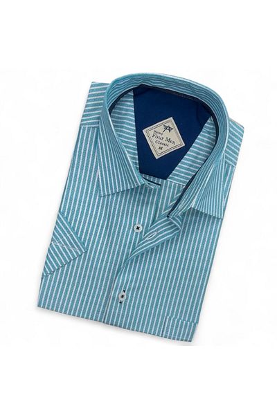 GÖMLEK GALERİSİ Men's Classic Relaxed Fit Striped Short Sleeve Shirt