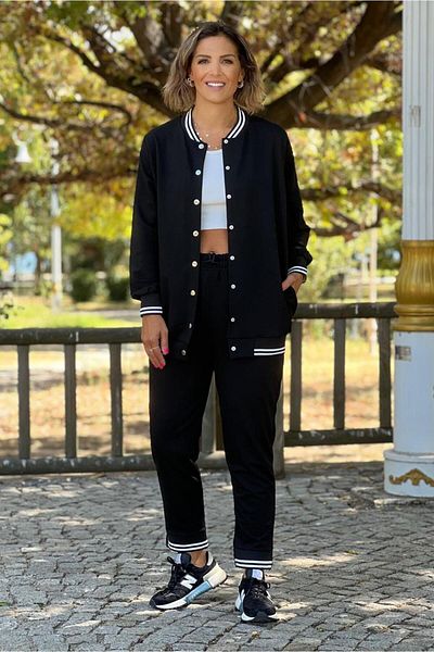 Nevin Kaya Moda بدلة جامعية سوداء مزدوجة