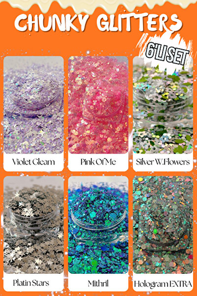 Sirius Hobi Epoksi Mum Sabun Vücut Makyaj Parıltısı Chunky Hologramlı Glitter Sim Seti 6x4 gr