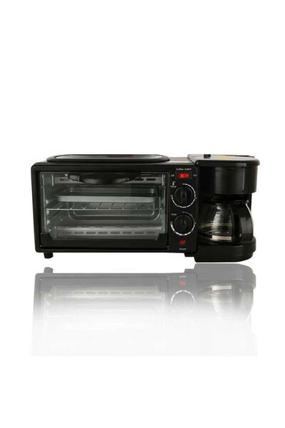 Generic ماكينة تحضير الإفطار 3 في 1 بقوة 1500 واط مع فرن سعة 9 لتر - ماكينة قهوة وفرن محمصة ومقلاة