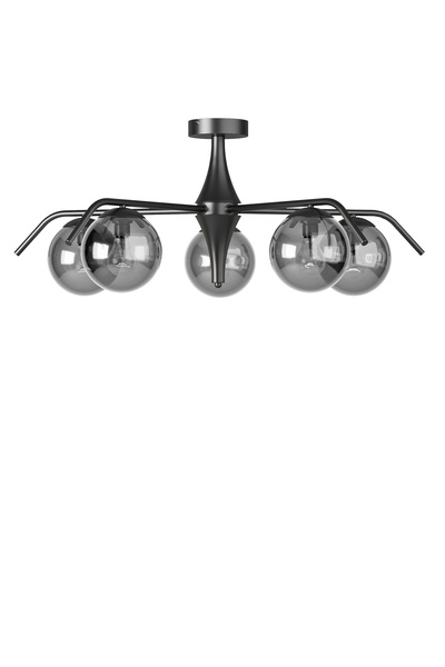 avizade Orlena Modern Siyah Gövdeli 5'li Füme Cam Küre Avize - Salon Ve Oturma Odası Için Şık Aydınlatma