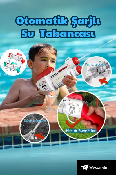 welcomein Oyuncak 5-7 Metre Menzilli Şarjlı Su Tabancası 550ml 26 cm Sızdırma...