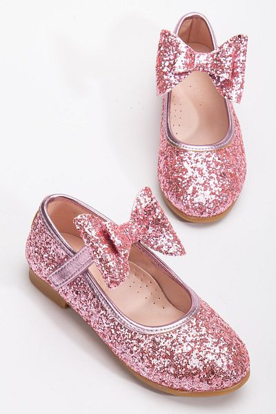 Pabuçland Very Stylish and Very Comfortable Insole Orthopedic Children's Daily Glittery Bow Tie Ballerinas