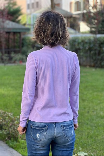 Nevin Kaya Moda Lilac Half Turtleneck Blouse