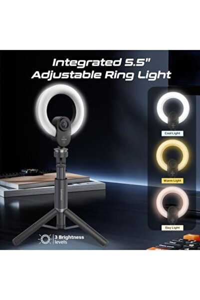 Promate 2K Ultra HD Webcam with 5.0 Mega Pixels, Integrated 5.5" Adjustable Ring Light, 90° Wide An