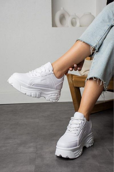 Ayax Tenis de damă casual cu talpă înaltă albă