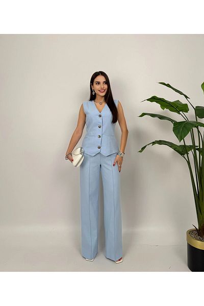 Alen Kiki Linen Look Cotton Vest Palazzo Trousers Set