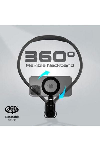 Promate حامل هاتف للرقبة، حامل هاتف مرن 360 درجة حول الرقبة مع إمكانية التصوير بدون استخدام اليدين من منظور الشخص الأول/تسجيل الفيديو والصور الشخصية، مقاس متوسط