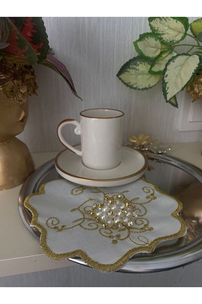 Çt Çeyizci Tekstil Presentation Napkin, Cocktail Napkin, Coffee Side Presentation Holder, Cup Pad 6 Pieces Presentation Napkin