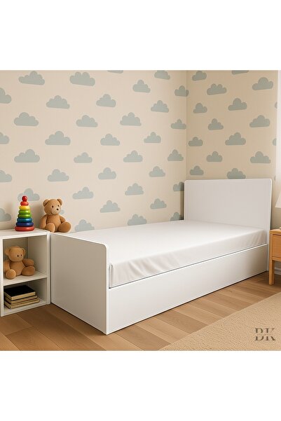 Baby Kinder Beyaz Minimalist Tek Kişilik Karyola