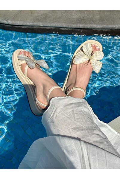 ERVANIN BUTİĞİ Bej Cilt (James) Bej Kelebek Detay Kadın Sandalet