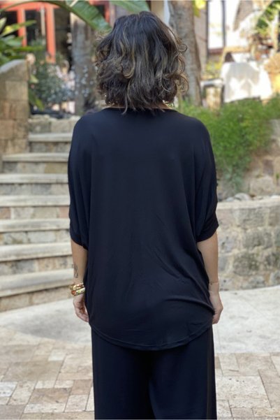 Nevin Kaya Moda Black Bat Sleeve Blouse
