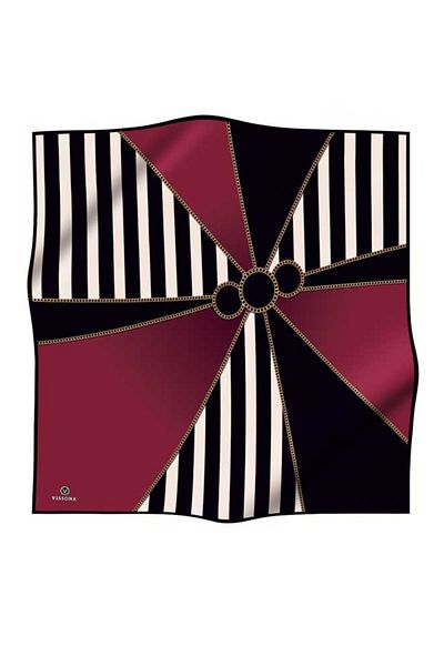 Vissona 100% Twill Silk Chain Line Pattern Μπορντό - Μαύρο Χρώμα 90x90 Φουλάρι Σχήμα Φύτευσης: Ράψιμο στο χέρι