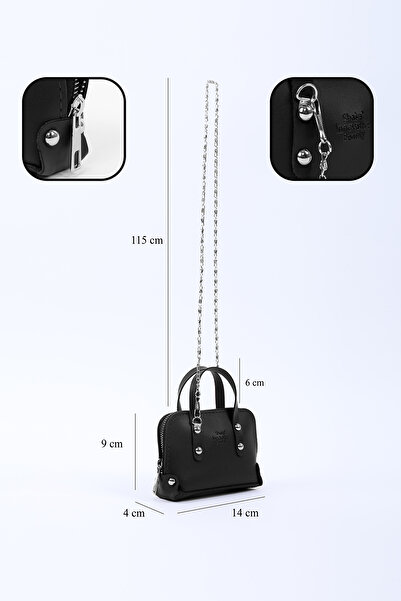 SHAKA Μαύρο Shk224 από συνθετικό δέρμα, μίνι μέγεθος, με φερμουάρ, μονόχωρο, με αλυσίδα. Τσάντα χειρός και ώμου