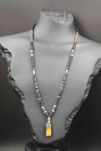 magıcgrange Handmade Tiger Eye - Coconut - Hematite - Black Onyx Necklace Unique Design