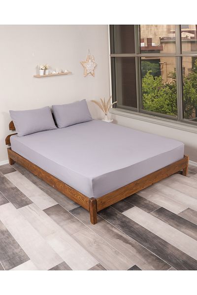 ROZET TEKSTİL Gray Cotton Fitted Sheet Set - with Elastic Pillowcase