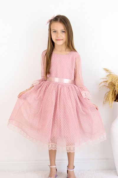 Şenkız Princess Model Lace Buckle Polka Dot 23 April 19 May 29 October Powder Color Children's Dress