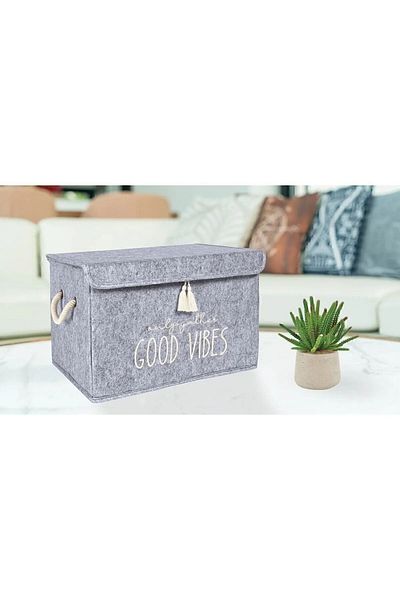 Helen's Home Multi-Purpose Mini Box Organizer with Felt Lid, Storage Box 35X24X24Cm Gray