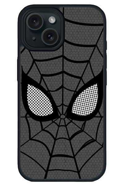 WANNA PROTECT İphone 13 Siyah Siyah Spider Desenli Kamera Çıkıntılı Impact Te...