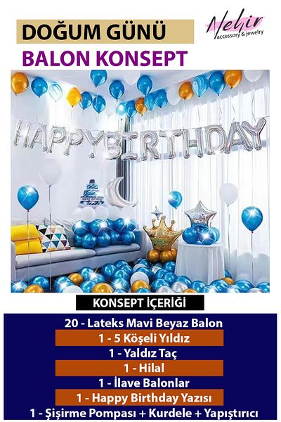 Nehir Birthday Celebration Concept Balloon Party Set (Silver Age Balloon + Pump Gift)