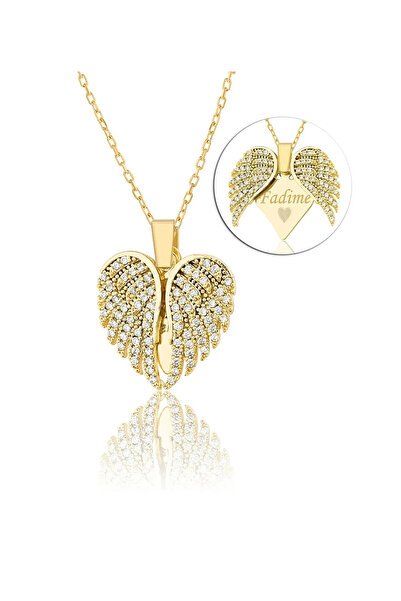 Evorya Kişiye Özel İsimli Melek Kanadı Açılan Çelik Kalp Kolye