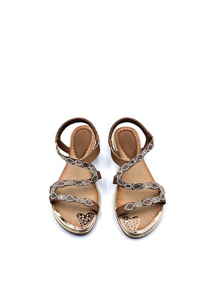 Guja Κομψά πέδιλα Camel Beige με ελαστικά και πέτρινα 3 εκ. χαμηλό τακούνι