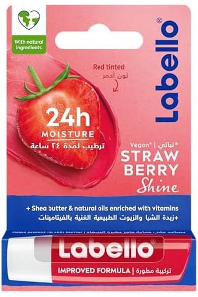 LABELLO Lip Balm, Moisturizing Lip Care, Strawberry Shine, 4.8g