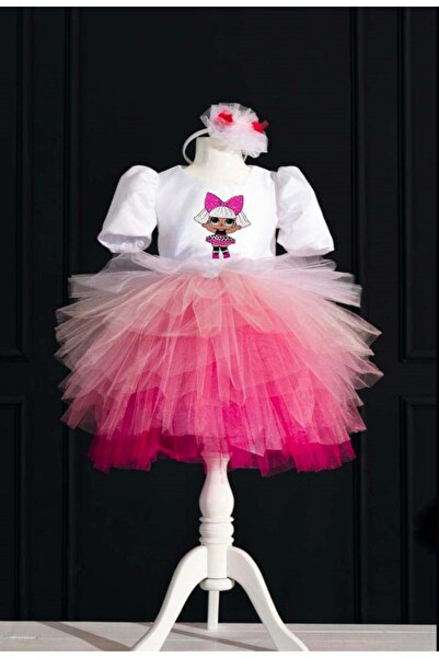 YAĞMUR KOStütüM Taç Hediyeli Lol Diva Temalı Kız Çocuk Beyaz Doğum Günü Elbis...