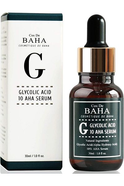 Cos De Baha Glycolic Acid 10% AHA Serum - Gentle Exfoliating Formula with Aloe & Green Tea - Professional Facial