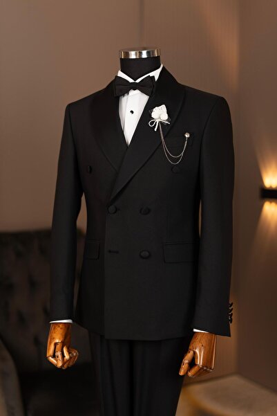 Terziayhan T01- Ta01 Model Slimfit Shawl Collar Double Breasted Groom Suit