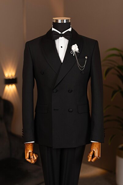 Terziayhan T01- Ta01 Model Slimfit Shawl Collar Double Breasted Groom Suit