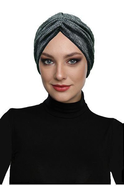 fidan bone Melted Patterned Draped Black Double Sided Ready-Made Turban Hijab Bonnet