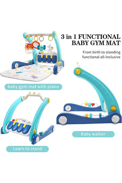 huanger 2 in 1 Baby Gym Play Mat & Sit-to-Stand Learning Walker, Kick & Play Piano Tummy Time Mat Toys with