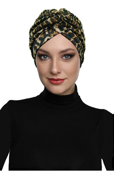 fidan bone Savanna Vog Patterned Cross and Band Detailed Lined Ready-Made Turban Hijab Pool Cap